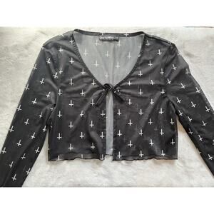 Disturbia Sheer Cardigan Upside Down Crosses US 14 UK 18 Dolls Kill Goth Witchy